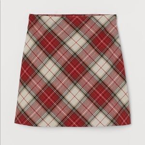 H&M Short A-Line Red and White Plaid Skirt